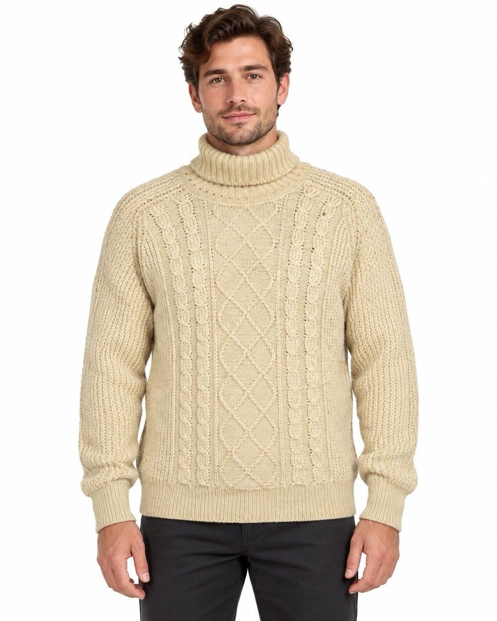 Vintage St Michael Wool Cable Knit Turtleneck Sweater 42 Made Britain Fisherman